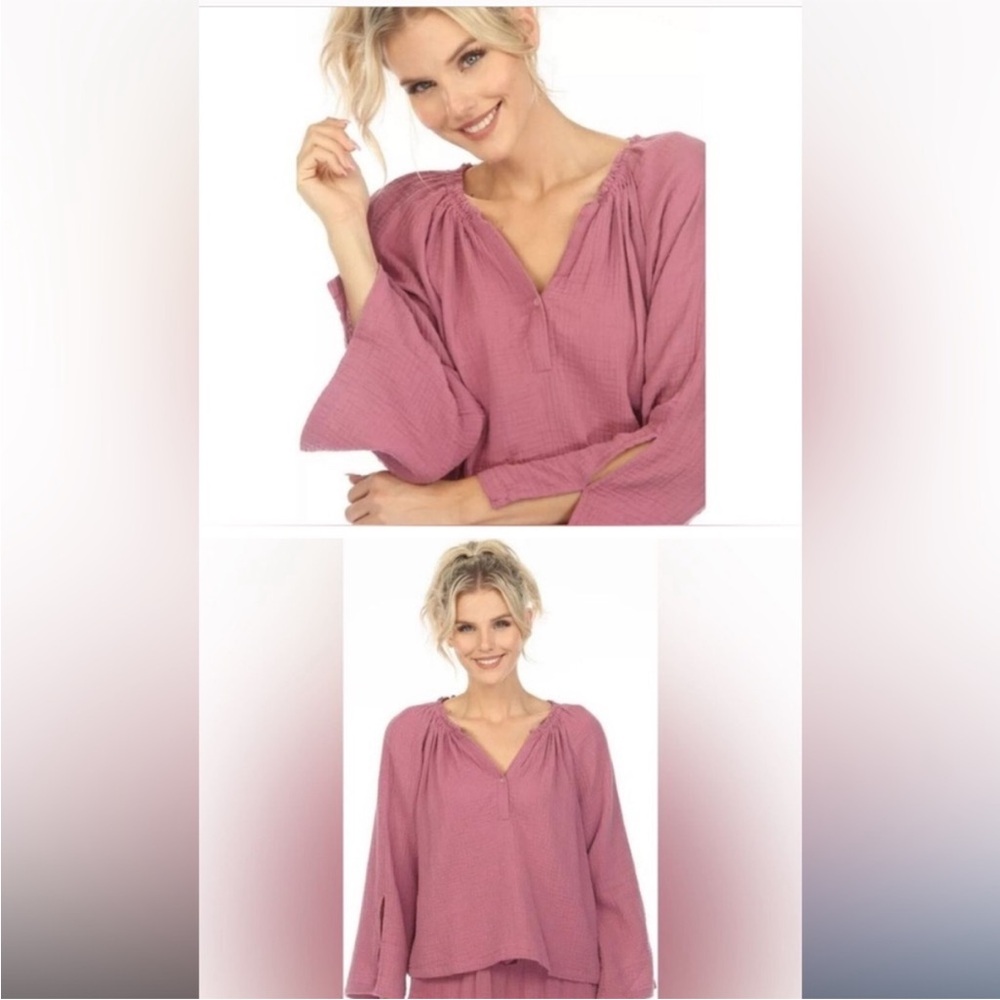 ⭐️NWT (108$) Johnny was Calme split neck top liya. Color bor. SZ Med.